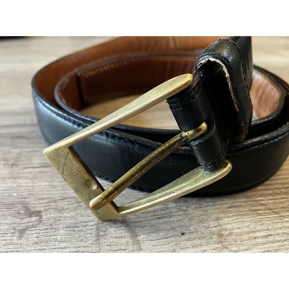 Italian Full Grain Belt Mens 34-36 Leather Solid Brass Buckle